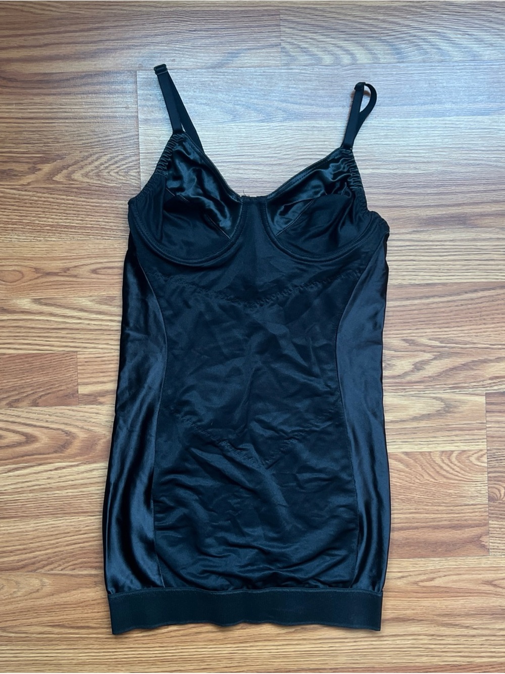 Vintage Black Satin Shaping Slip with Built-In Support